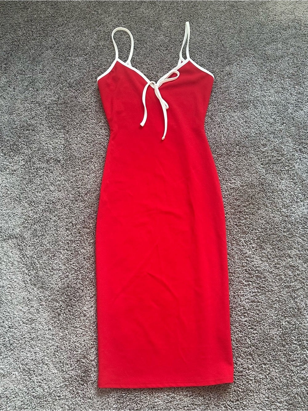Timing Red Midi Dress with White Trim